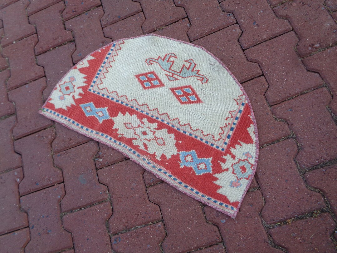 2.4x1.4ft Semi Circle Vintage Rug, Hand Knotted Half Moon Small Rug ...