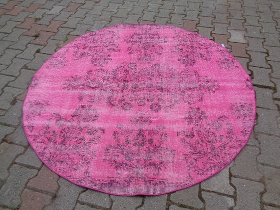 Round Rug,Wool Circle Rug,Overdyed Vintage Rug,Shower Mat 5' 2'' x 5' 2''Hand Made Carpet,Shoe Rug,Gift Rug,Circular Rug,Bedside Rug 2549