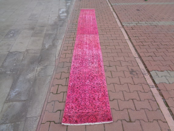 Floral Pink Hallway Runner, Skinny Extra Long Runner, Distressed Stairway  Rug, Vintage Stair Treads Carpet 15.1X1. 8aisle Wedding Runner1205 