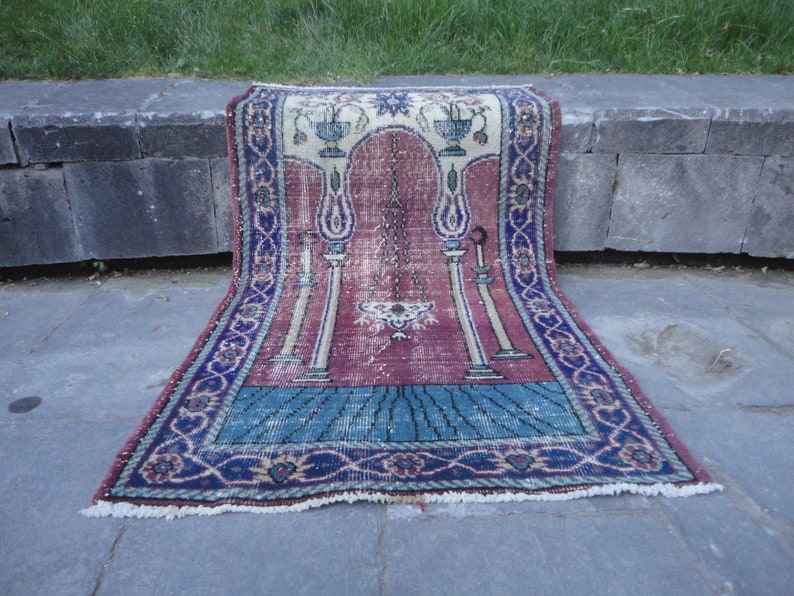Low Pile Turkish Wool Bedroom Rug,Distressed Bathroom Rug,Faded Entrance Rug,Boho Kitchen Rug,Pale Kids Room Rug,Sink Rug 4/' 4/'/' X 2/' 5/'/'