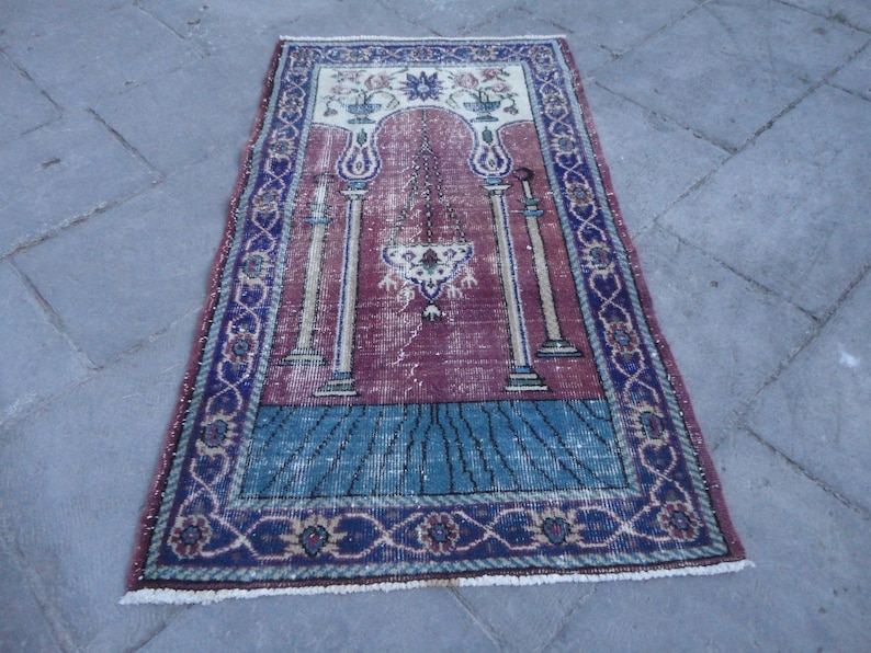 Low Pile Turkish Wool Bedroom Rug,Distressed Bathroom Rug,Faded Entrance Rug,Boho Kitchen Rug,Pale Kids Room Rug,Sink Rug 4/' 4/'/' X 2/' 5/'/'