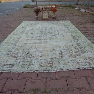 Muted Green Vintage Rug, Large Turkish Carpet, Season Room Rug, Rustic Garage Rug 8.5 X 5.5 Unique Guest Room Rug, Oversize Terrace Rugs E45