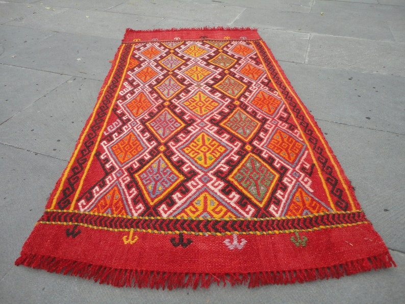 Small Vintage Kilim rug,Colorful Door mat,entrance rug,Flat Woven Tiny Rug,Little gift rug,Welcome Mat,Bedside Rug3/' 2/'/' x 1/' 6/'/'Bath mat413