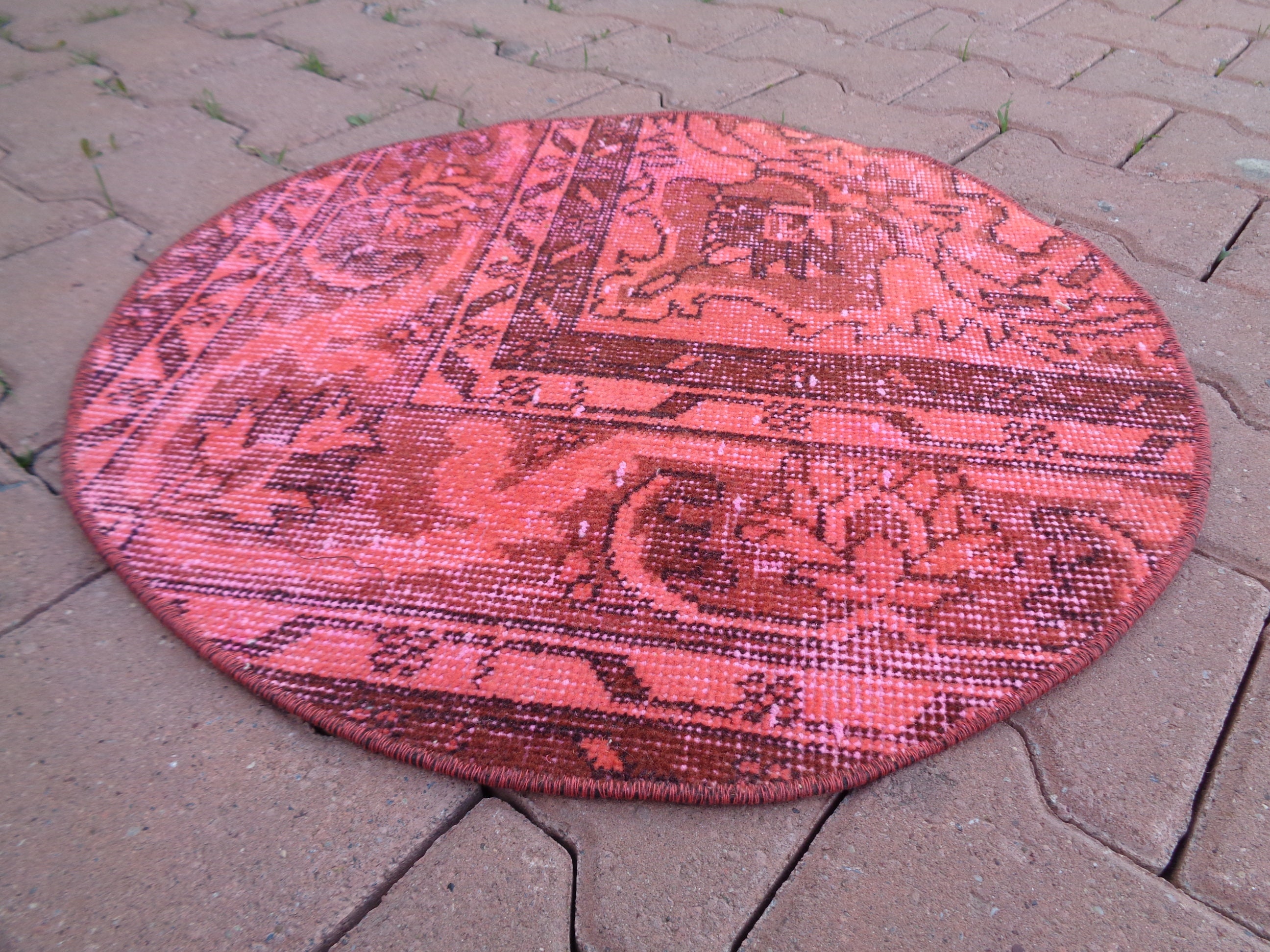 Circle RugSmall Round RugOverdyed Vintage RugBoho Oval Etsy