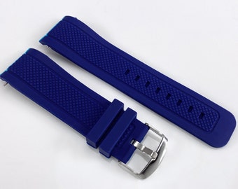 22mm or 24mm Blue Silicone Rubber Watch Band Strap with Curved Ends