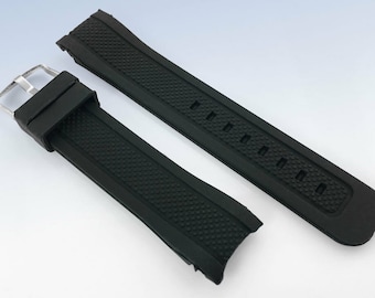 Bracelet de montre en caoutchouc de silicone noir de 22 mm ou 24 mm avec extrémités incurvées