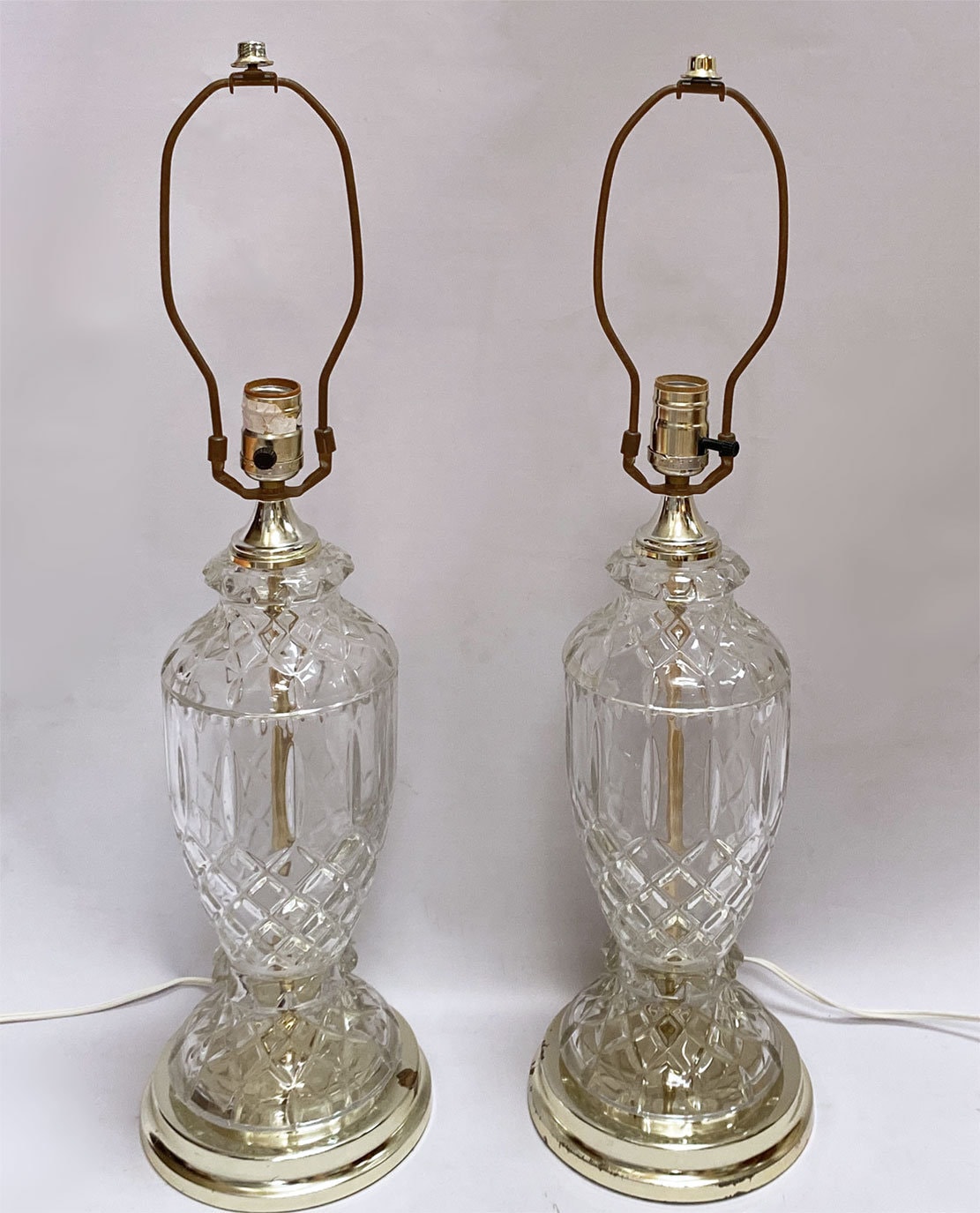 Pair of Crystal and Brass Lamps Attributed to Waterford, Pair of Lamps,  Table Lamp, Mid Century Modern, Home Decor, 