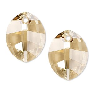 Pair of Swarovski Crystals 6734 Faceted Pure Leaf Pendants Crystal Golden Shadow 23mm & 14mm