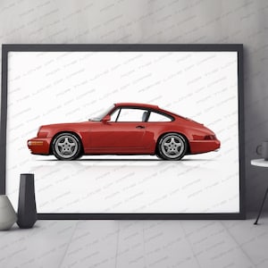 Poster Porsche 911/964 personalizzato per gli amanti delle auto, stampa artistica fatta a mano/regalo per lui e per gli amanti della Porsche