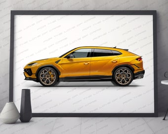 Impression personnalisée Lamborghini Urus pour les amateurs de voitures, oeuvre d'art numérique faite main sur papier photo de haute qualité, cadeau parfait pour lui