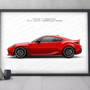Poster personalizzabile Toyota GR86 del 2024, regalo per gli amanti delle auto, stampa artistica digitale fatta a mano / regalo perfetto per lui, per i padri e gli appassionati di auto