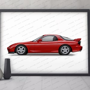 Personalisable Mazda RX-7 third generation (FD) poster, gift for car lovers, handmade digital artwork print / Perfect car gift for him.