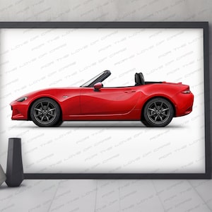 Personalisable Mazda MX 5 MK4 Miata (ND) poster, gift for car lovers, handmade digital artwork print / Perfect car gift for him.