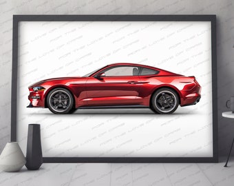 2015 Ford Mustang 6th Gen. inspired poster for car lovers / hand made art work print gift for him, Mustang lovers and for car enthusiast.