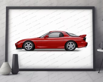 Car Poster Mazda Veilside RX-7, Car Poster Print, Classic Car Wall