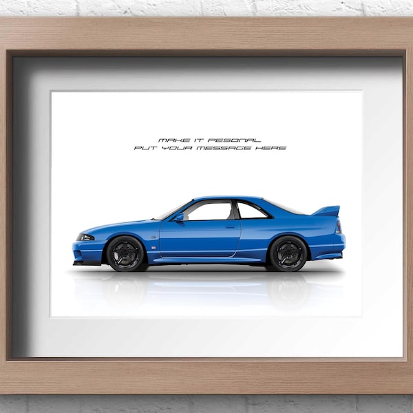 Personalisable Nissan Skyline GTR R33 poster, gift for car lovers, handmade digital artwork print on high quality photo paper / gift for him