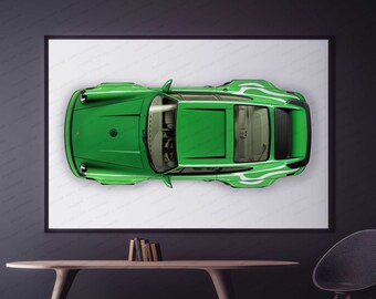 Porsche 911 inspired poster for car lovers / hand made art work print gift for him