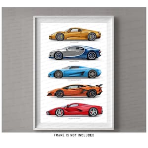 Porsche, Ferrari, Lamborghini, Bugatti, Koenigsegg, regalo per gli amanti delle auto, poster con stampa artistica digitale fatta a mano / regali per lui / arte automobilistica