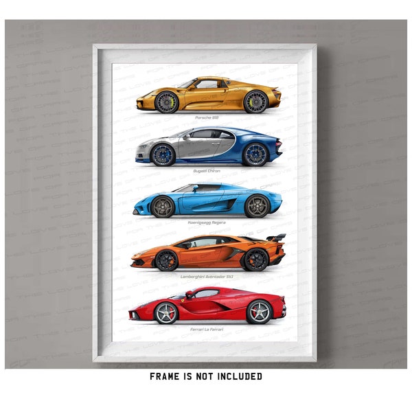 Porsche, Ferrari, Lamborghini, Bugatti, Koenigsegg gift for car lovers handmade digital artwork print poster / gifts for him / car art