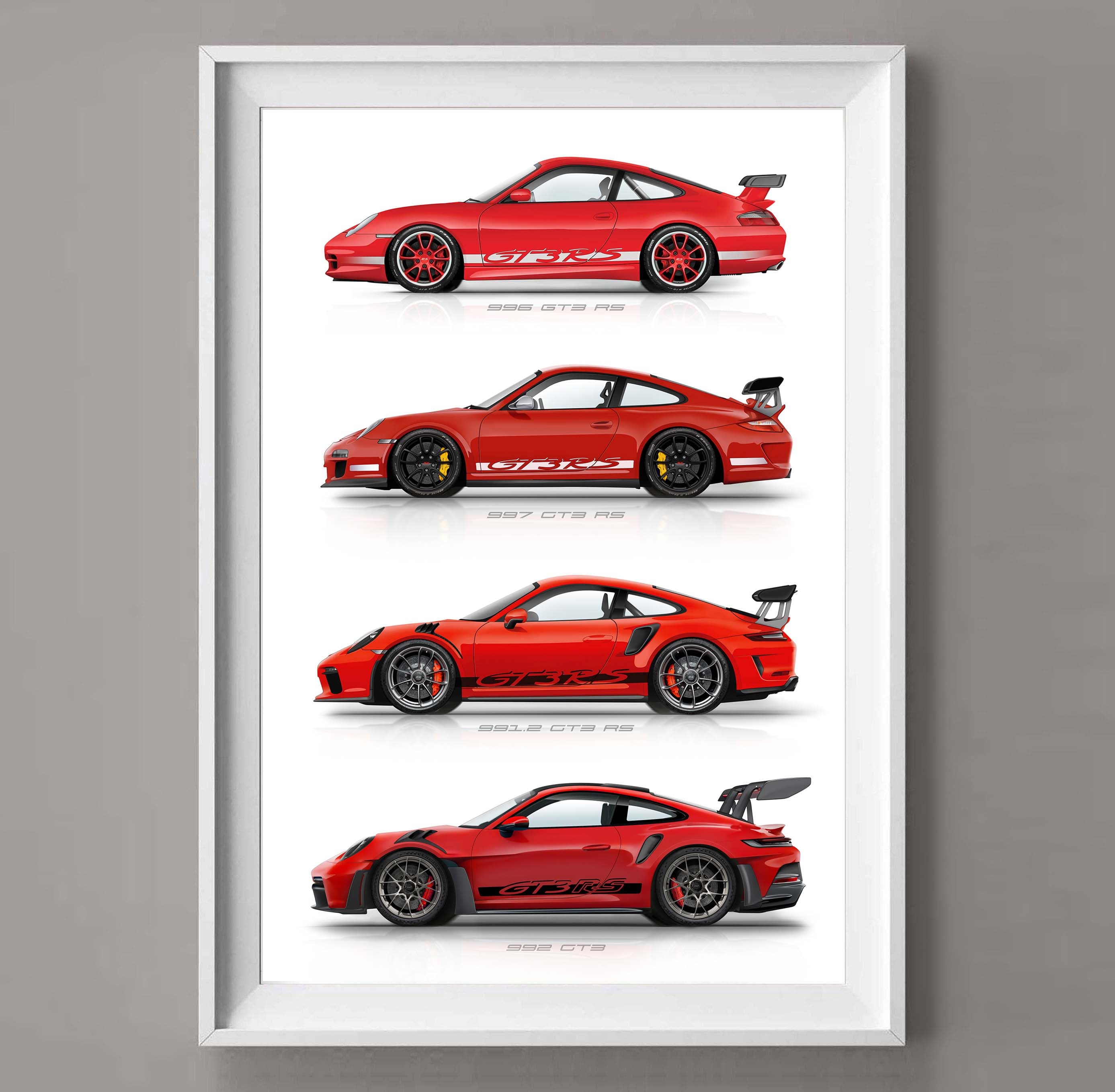 Porsche 911 GT3 RS Generations Poster - Handmade Print | Vintage