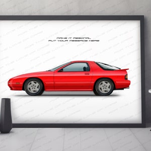 Personalisable Mazda RX-7 Second generation (FC) poster, gift for car lovers, handmade digital artwork print / Perfect car gift for him.
