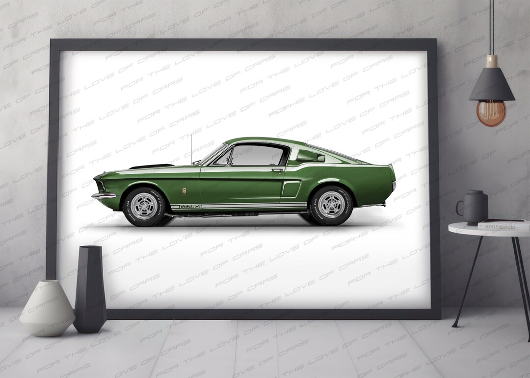 1967 Ford Mustang Fastback 350 GT Poster for Car Lovers / Hand Made Art ...