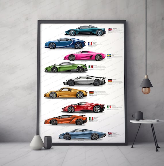 Ferrari, Lamborghini, McLaren, Porsche, Mercedes inspired gift for car lovers handmade digital artwork print poster / gifts for him, car art