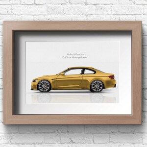 May include: A framed print of a yellow car with the text "Make it Personal Put your Message Here..." printed above the car.