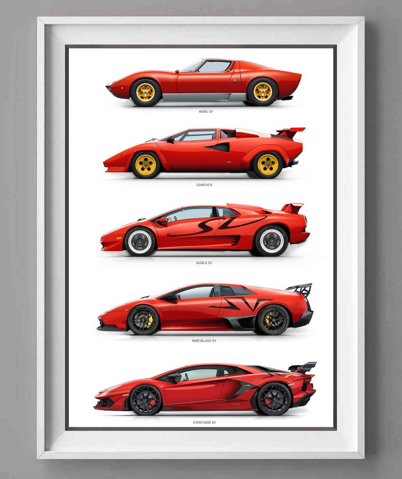 Lambo Evolution Lamborghini Evolution Generation Poster, Print, Miura, Countach, Diablo ...