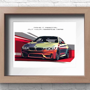 Stampa artistica personalizzabile fatta a mano della BMW M4 F82 / regalo per lui / schizzo di auto.