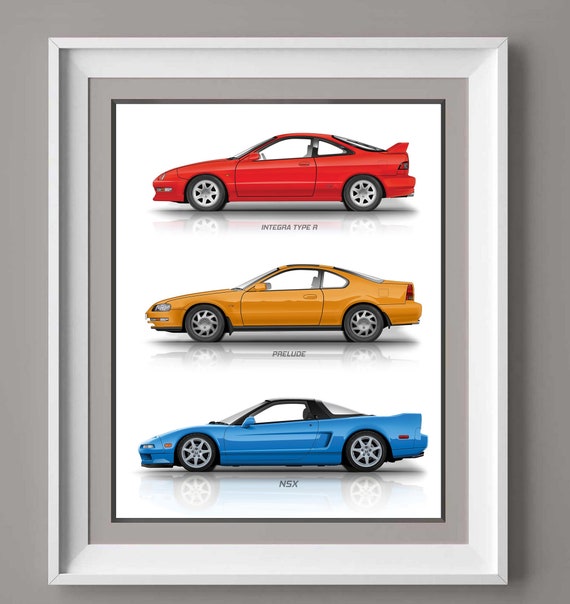 Honda NSX, Integra, Prelude Poster, Gift for Car Lovers, Handmade