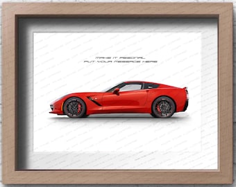 Chevrolet Corvette C7 personalise poster for car lovers / hand made art work print gift for him and Corvette lovers