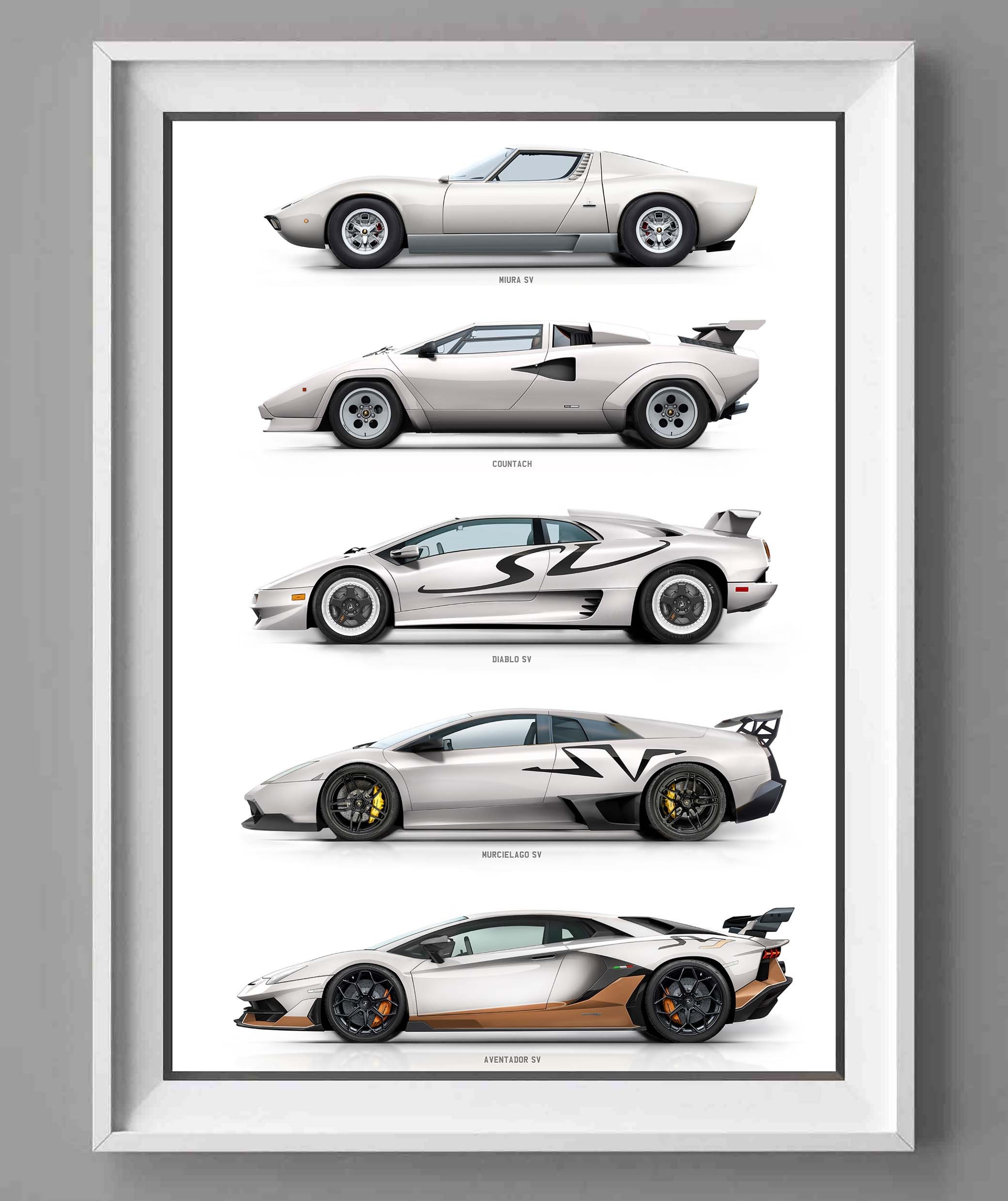 Lamborghini Evolution Generation Poster, Print, Miura, Countach