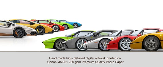 Set of 2 Poster, Ferrari and Lamborghini Inspired Gift for Car