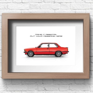 Impression personnalisée pour les amateurs de voitures BMW E21 320i, impression d'oeuvres d'art numériques faites à la main sur du papier photo de haute qualité / cadeaux pour lui / art de voiture / croquis