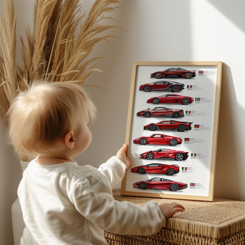 Ferrari, Lamborghini, McLaren, Porsche, Mercedes inspired gift for car lovers handmade digital artwork print poster / gifts for him, car art Röd
