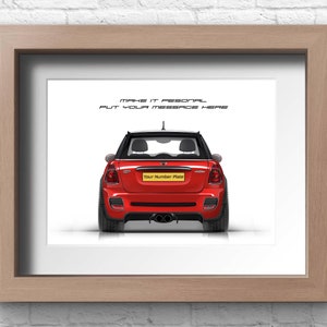 Personalised Mini Cooper (R56) JCW Print, handmade artwork print on high quality photo paper / gifts for him / car art sketch.