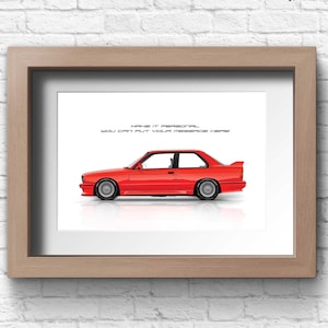 Stampa personalizzata BMW M3 (E30) per gli amanti delle auto, stampa artistica personalizzata su carta fotografica di alta qualità / regali per lui / arte automobilistica
