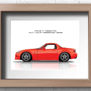 Personalisable Mazda MX 5 Miata MK3 (NC) poster, gift for car lovers, handmade digital artwork print / gift for him