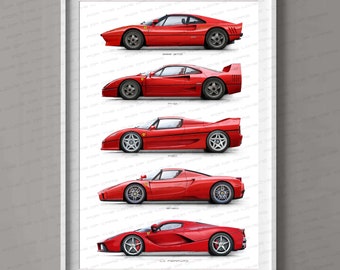 Ferrari evolution print gift for car lovers handmade digital artwork print poster / gifts for him / car art