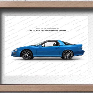 Poster personalizzabile della Chevrolet Camaro del 2002 per gli amanti delle auto / stampa artistica fatta a mano, regalo per lui e per gli amanti della Camaro e delle hot rod