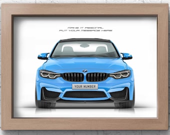 Personalised BMW M4 F82 / M3 F80 print for car lovers/ handmade artwork printed on high quality photo paper / gifts for him / car art