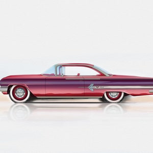 Gift for car lovers 60&#39; Chevrolet Impala handmade digital artwork / gifts for him / car art / car sketch