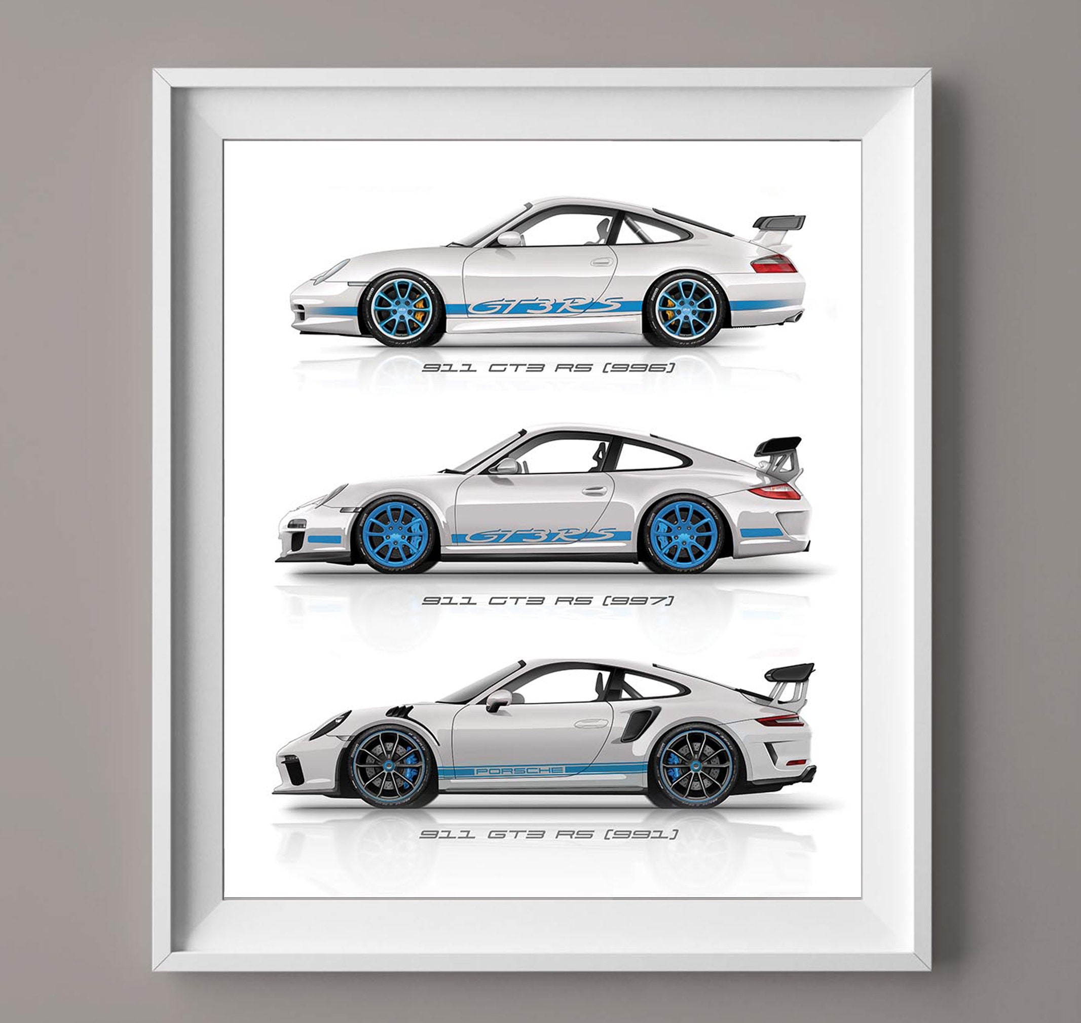 Porsche Carrera 911 GT3 RS Generations Handmade Artwork Print