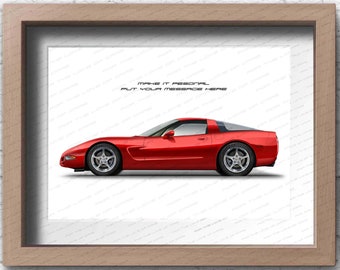 Chevrolet Corvette C5 personalise poster for car lovers / hand made art work print gift for him and Corvette lovers