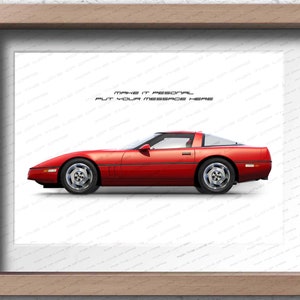 Chevrolet Corvette C4 personalise poster for car lovers / hand made art work print gift for him and Corvette lovers