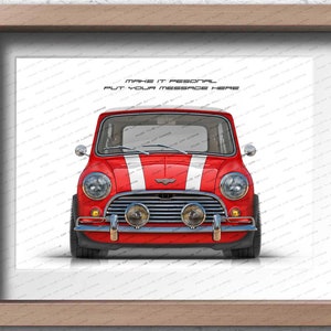 Impression d'oeuvres d'art personnalisée Mini Cooper S, cadeaux pour lui, cadeau pour les amateurs de voitures, croquis d'art de voiture affiche Mini Cooper classique.