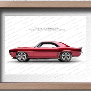 Affiche Chevrolet Camaro de 1969 pour les amateurs de voitures / Cadeau d'impression d'oeuvres d'art fait main pour lui et les amateurs de Camaro Hotrod