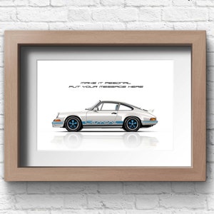 Personalised Porsche 911 gift for car lovers Porsche 911 Carrera RS 2.7 handmade artwork print on high quality photo paper