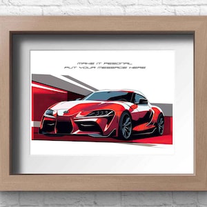 Toyota Supra A90 (cinquième génération), impression d'oeuvre d'art personnalisable faite main / cadeaux pour lui / croquis d'art de voiture.